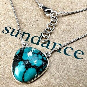 Sundance NEW $168 TURQUOISE Sterling Silver Pendant Adjustable Chain Necklace